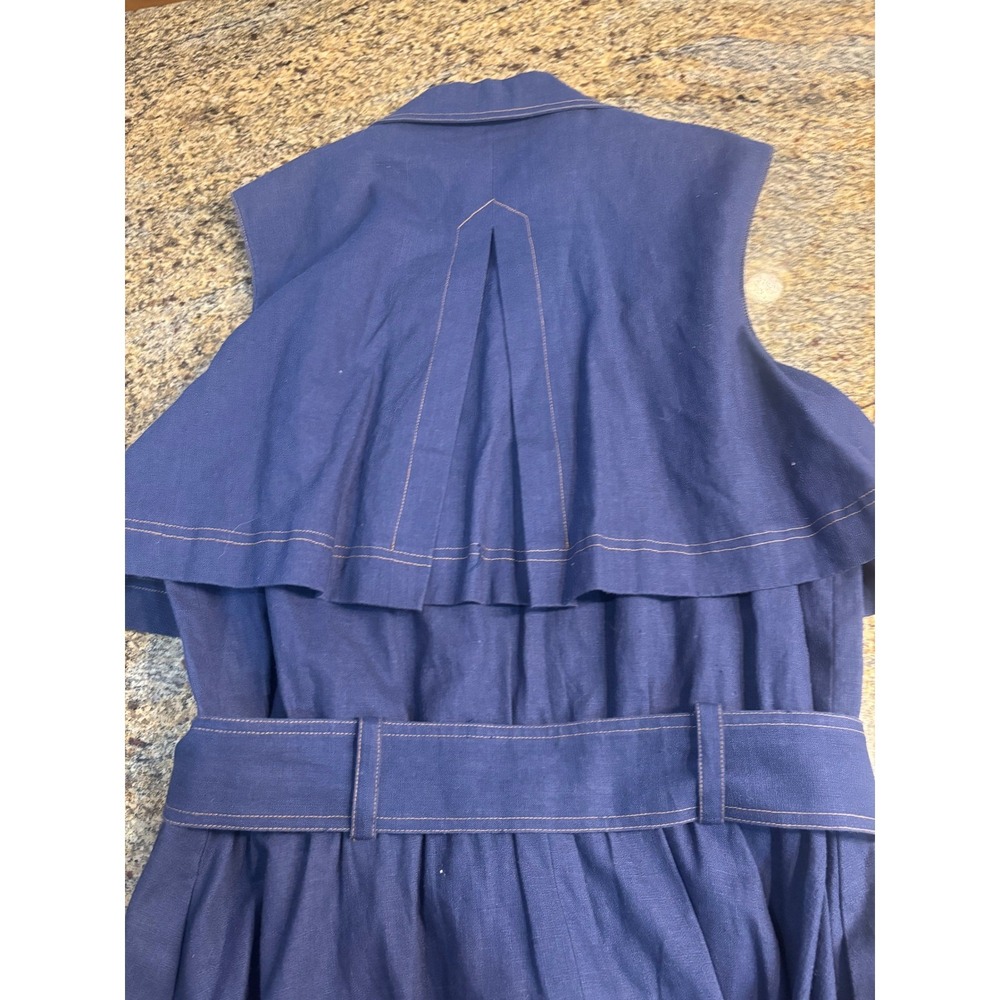 Donna Morgan for Maggy Sleeveless Trench Style Dress Midi Blue Linen Cotton 14‎ - Picture 7 of 9